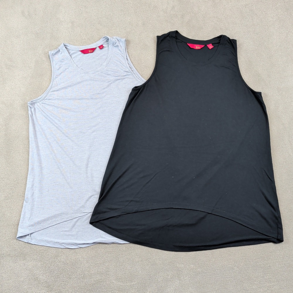 G.I.L.I. Modern High Low Tank Top Bundle 2pk Large Black Gray Modal Athleisure